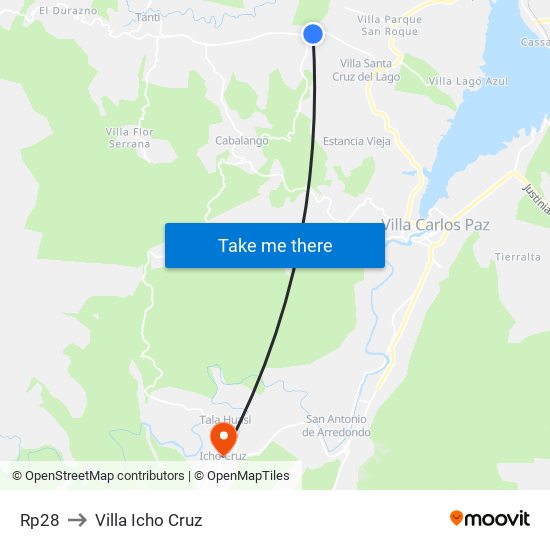 Rp28 to Villa Icho Cruz map