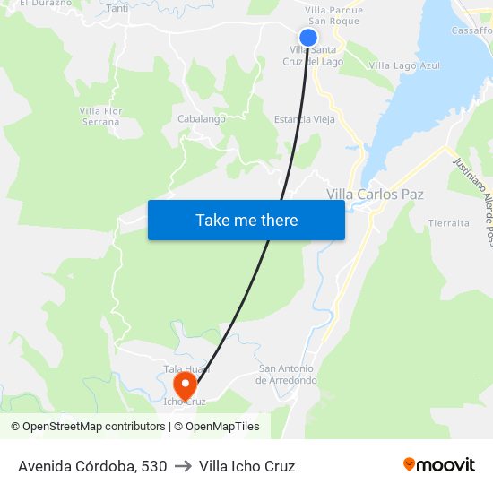 Avenida Córdoba, 530 to Villa Icho Cruz map