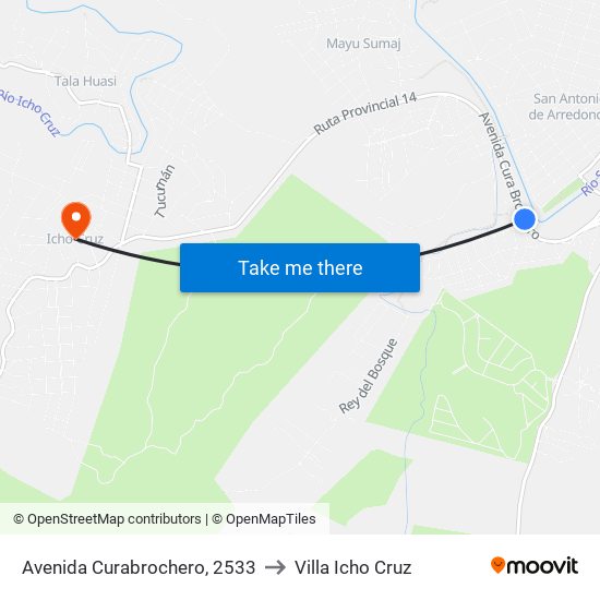 Avenida Curabrochero, 2533 to Villa Icho Cruz map
