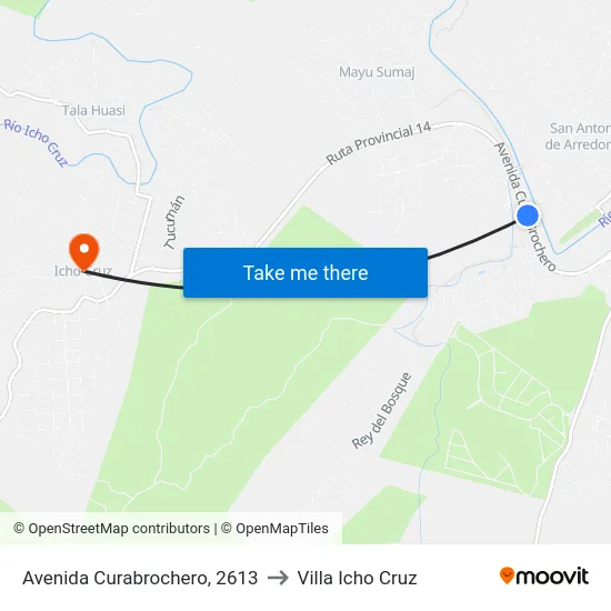 Avenida Curabrochero, 2613 to Villa Icho Cruz map