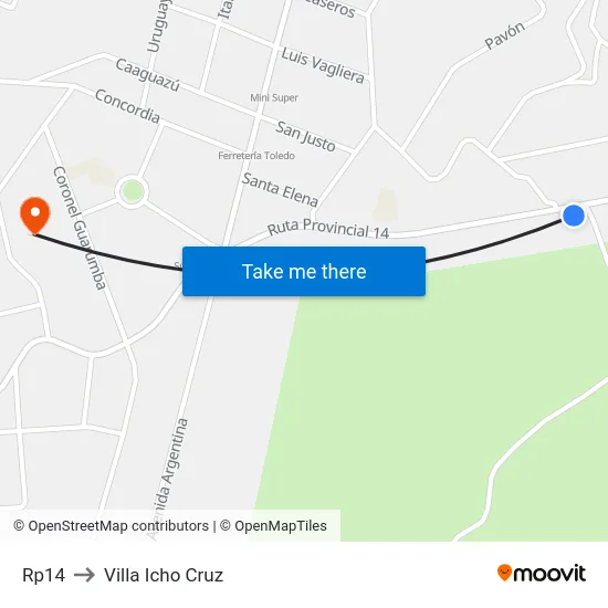 Rp14 to Villa Icho Cruz map