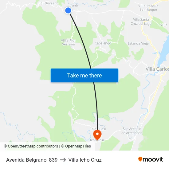 Avenida Belgrano, 839 to Villa Icho Cruz map