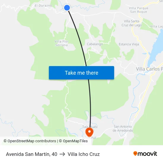 Avenida San Martín, 40 to Villa Icho Cruz map