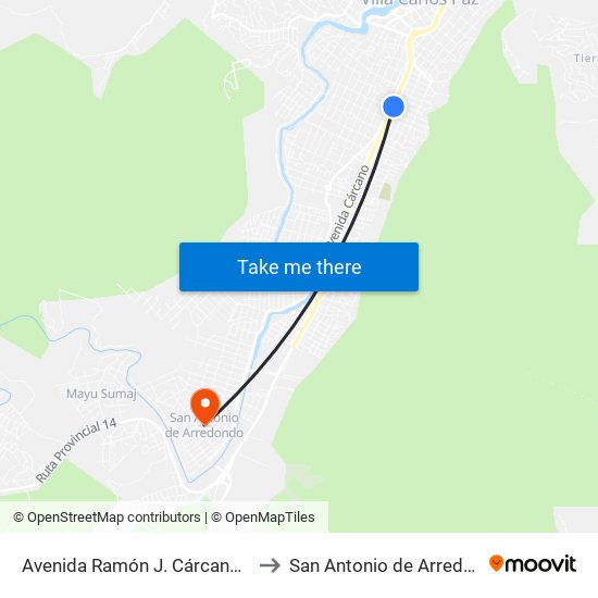 Avenida Ramón J. Cárcano, 600 to San Antonio de Arredondo map