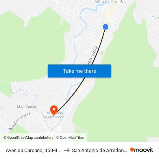Avenida Carcaño, 450-498 to San Antonio de Arredondo map