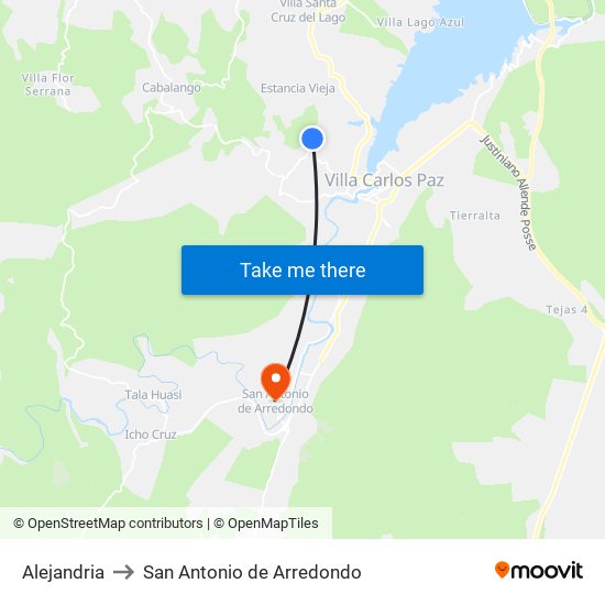 Alejandria to San Antonio de Arredondo map