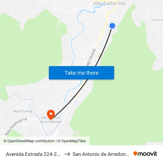 Avenida Estrada 224-290 to San Antonio de Arredondo map
