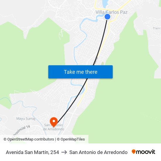 Avenida San Martín, 254 to San Antonio de Arredondo map