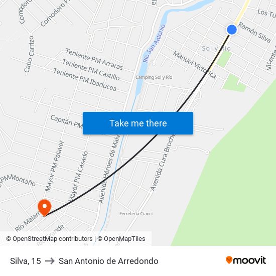 Silva, 15 to San Antonio de Arredondo map