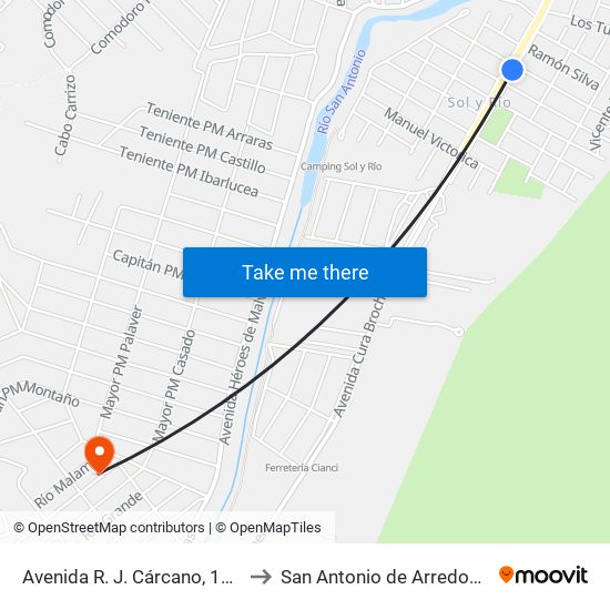 Avenida R. J. Cárcano, 1381 to San Antonio de Arredondo map