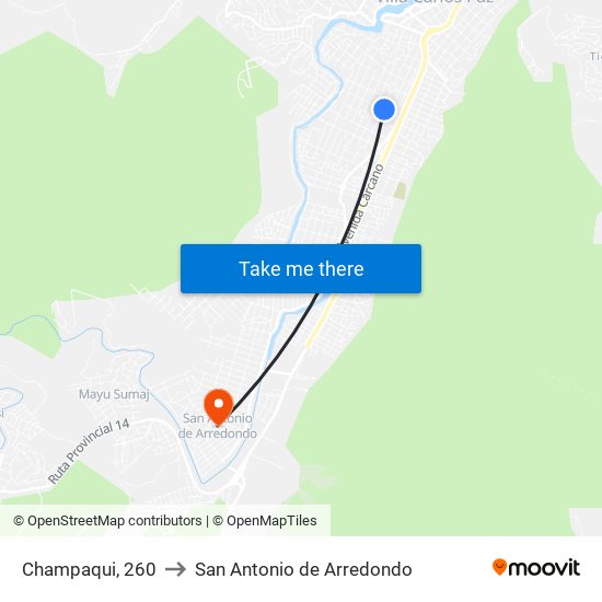 Champaqui, 260 to San Antonio de Arredondo map
