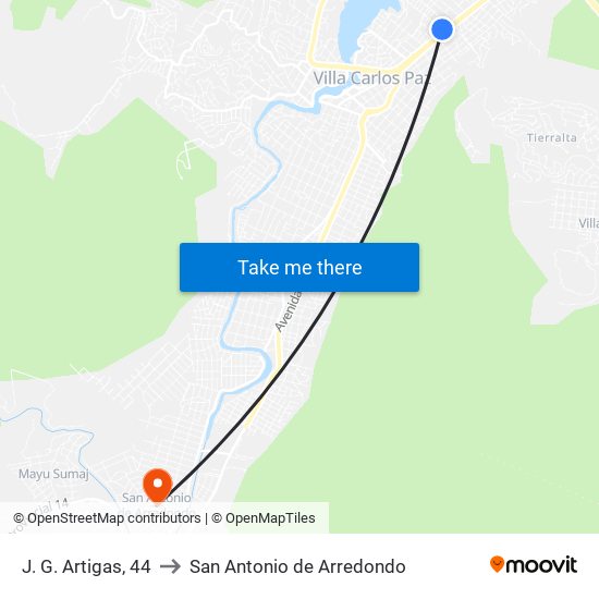 J. G. Artigas, 44 to San Antonio de Arredondo map