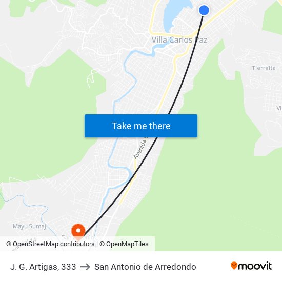 J. G. Artigas, 333 to San Antonio de Arredondo map