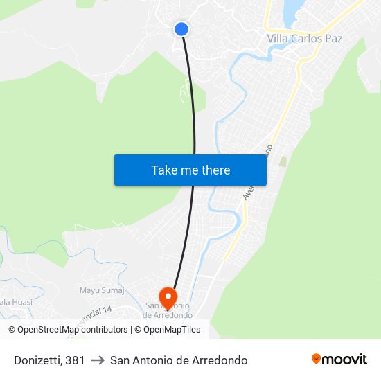 Donizetti, 381 to San Antonio de Arredondo map