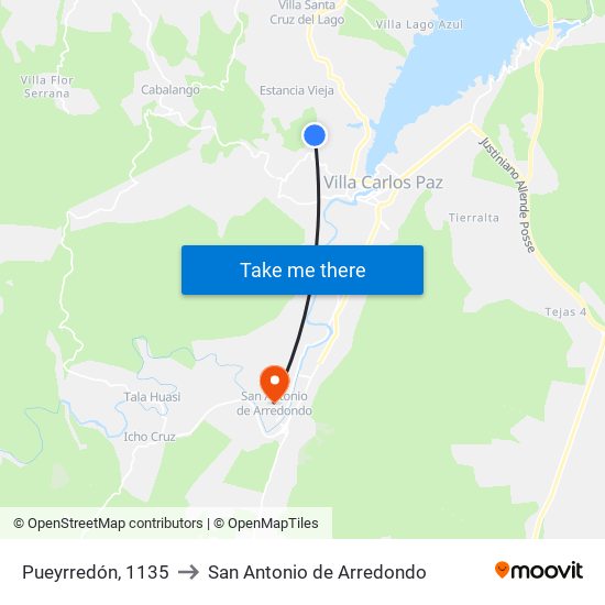 Pueyrredón, 1135 to San Antonio de Arredondo map