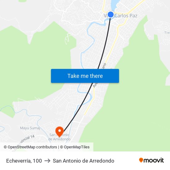 Echeverría, 100 to San Antonio de Arredondo map