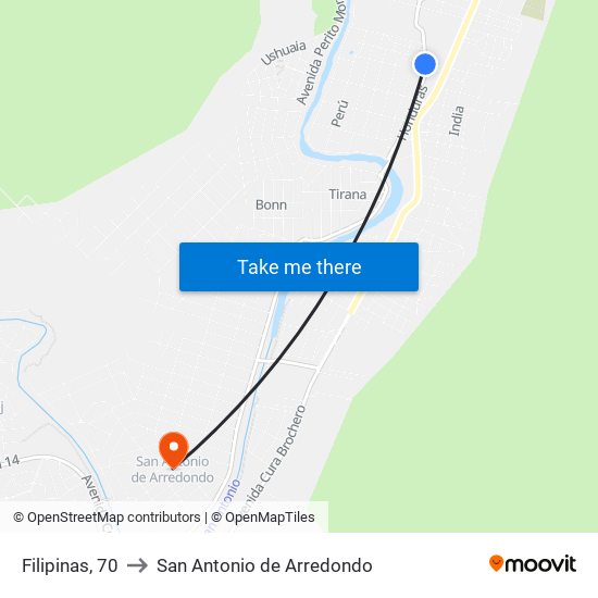 Filipinas, 70 to San Antonio de Arredondo map