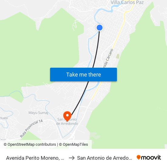 Avenida Perito Moreno, 572 to San Antonio de Arredondo map