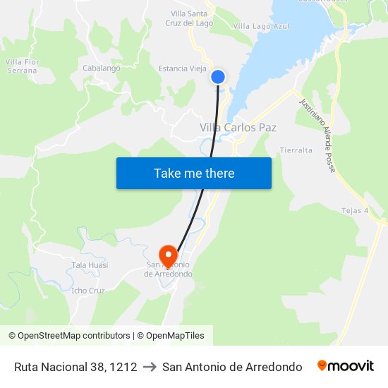 Ruta Nacional 38, 1212 to San Antonio de Arredondo map