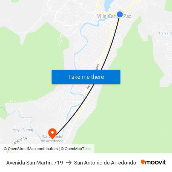 Avenida San Martín, 719 to San Antonio de Arredondo map