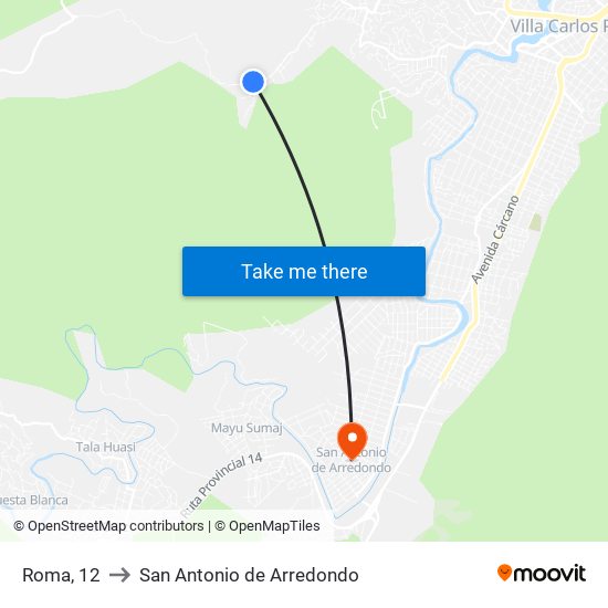 Roma, 12 to San Antonio de Arredondo map