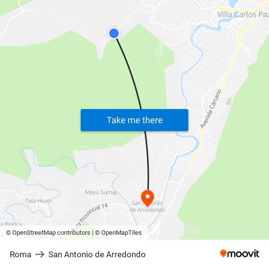 Roma to San Antonio de Arredondo map