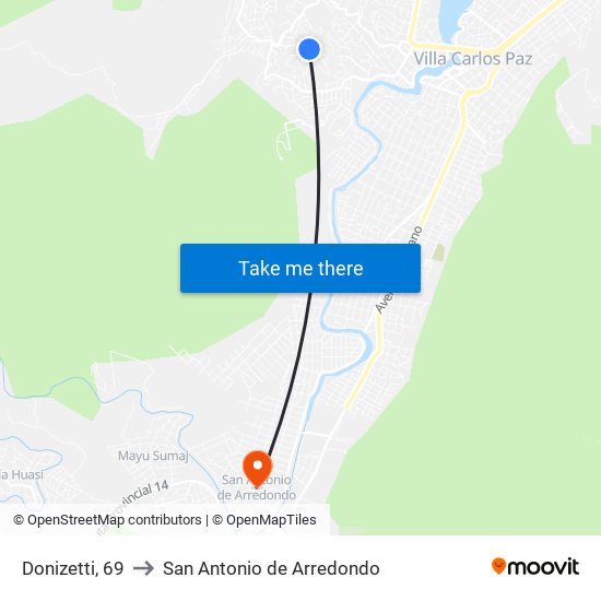 Donizetti, 69 to San Antonio de Arredondo map