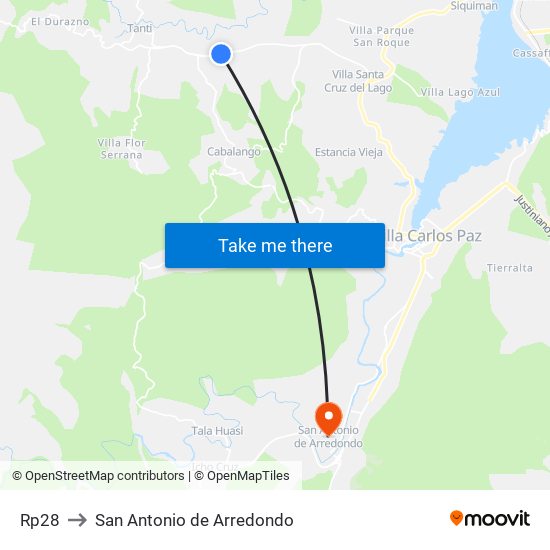 Rp28 to San Antonio de Arredondo map