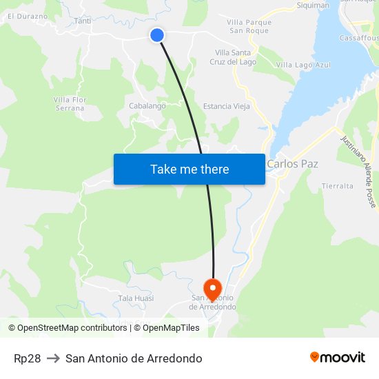 Rp28 to San Antonio de Arredondo map