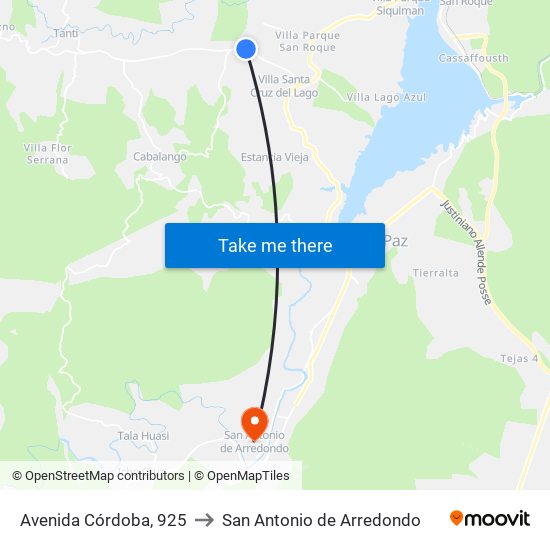 Avenida Córdoba, 925 to San Antonio de Arredondo map