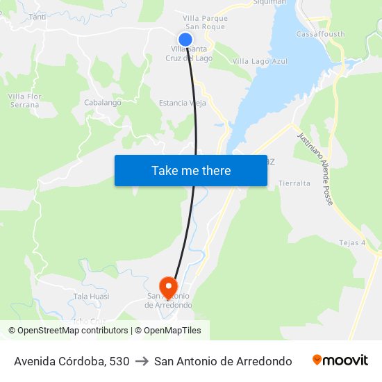 Avenida Córdoba, 530 to San Antonio de Arredondo map