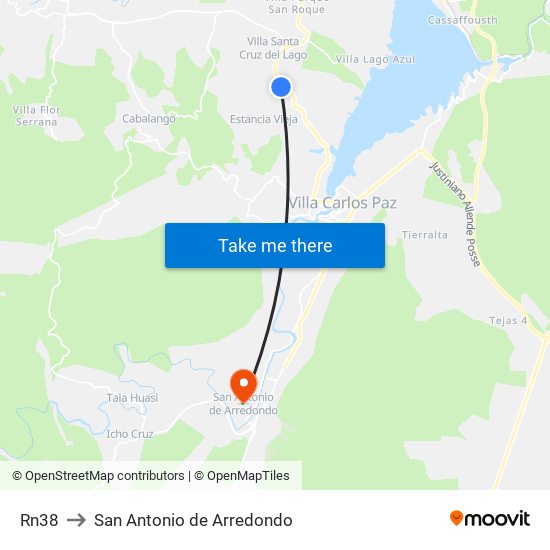 Rn38 to San Antonio de Arredondo map