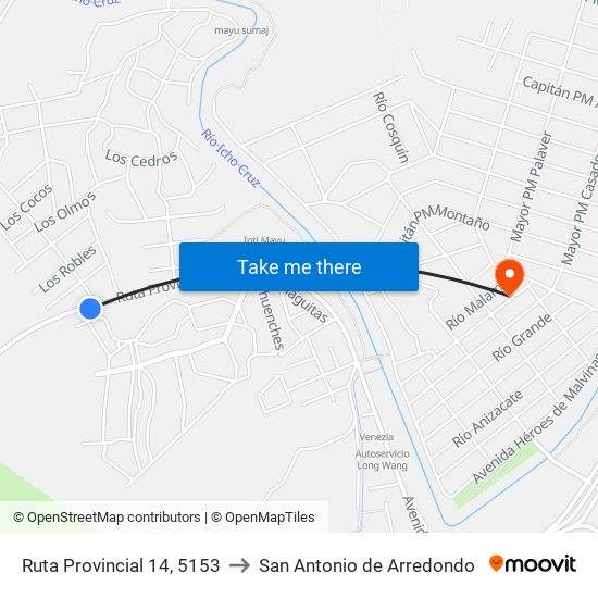 Ruta Provincial 14, 5153 to San Antonio de Arredondo map