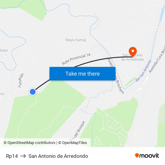 Rp14 to San Antonio de Arredondo map