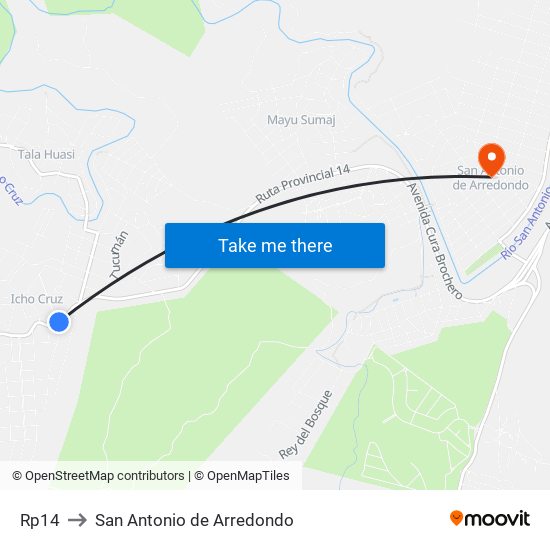 Rp14 to San Antonio de Arredondo map