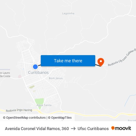 Avenida Coronel Vidal Ramos, 360 to Ufsc Curitibanos map