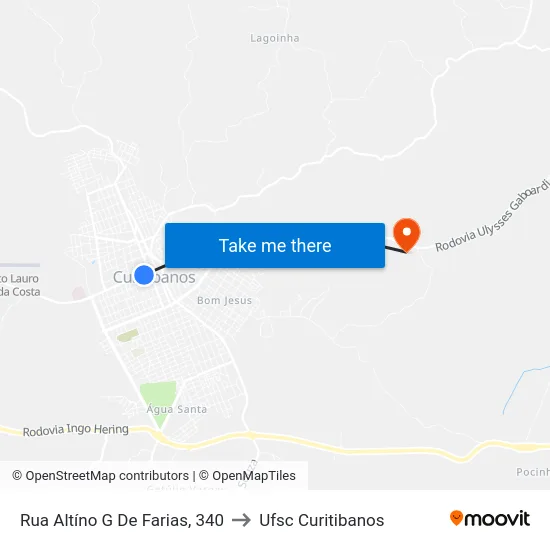 Rua Altíno G De Farias, 340 to Ufsc Curitibanos map