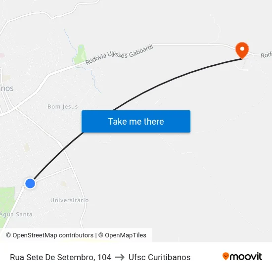 Rua Sete De Setembro, 104 to Ufsc Curitibanos map
