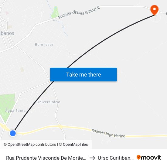 Rua Prudente Visconde De Morães, 1 to Ufsc Curitibanos map