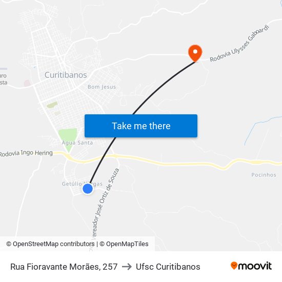 Rua Fioravante Morães, 257 to Ufsc Curitibanos map