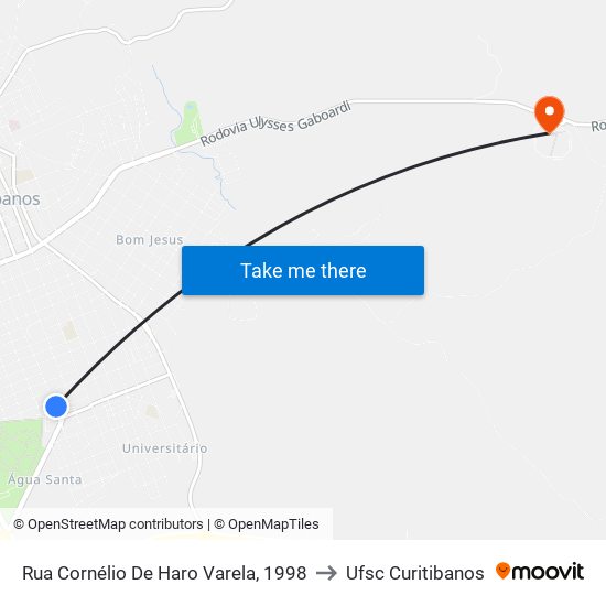 Rua Cornélio De Haro Varela, 1998 to Ufsc Curitibanos map