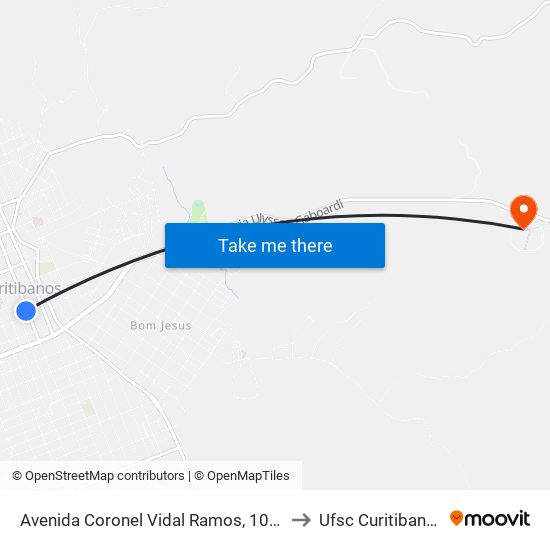 Avenida Coronel Vidal Ramos, 1026 to Ufsc Curitibanos map