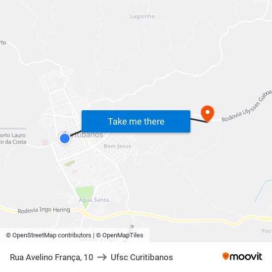 Rua Avelino França, 10 to Ufsc Curitibanos map