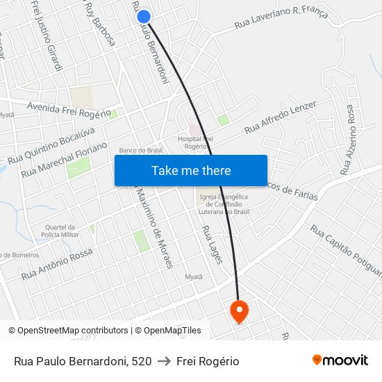 Rua Paulo Bernardoni, 520 to Frei Rogério map