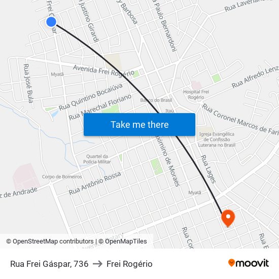 Rua Frei Gáspar, 736 to Frei Rogério map