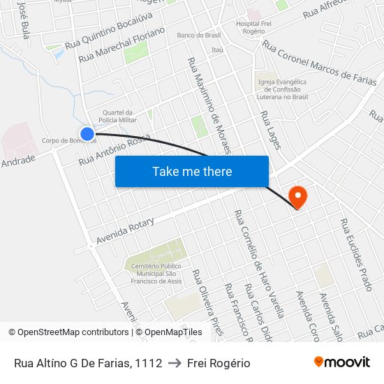 Rua Altíno G De Farias, 1112 to Frei Rogério map