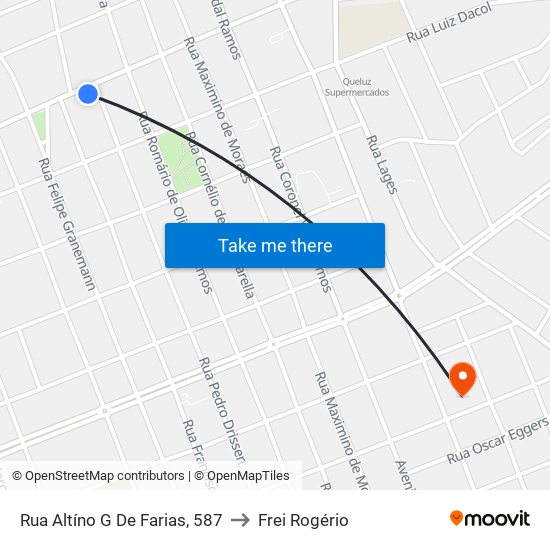 Rua Altíno G De Farias, 587 to Frei Rogério map