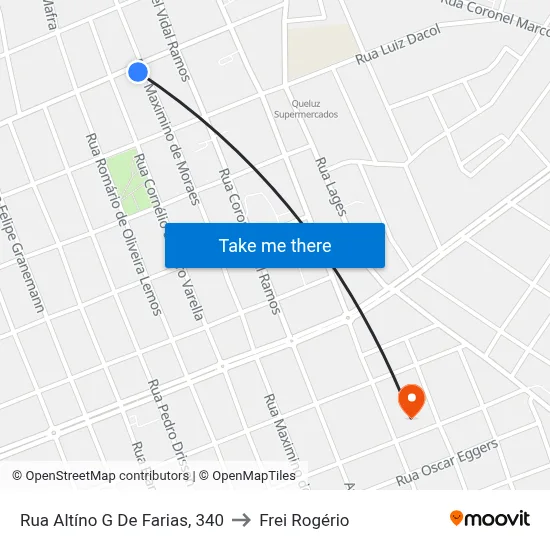 Rua Altíno G De Farias, 340 to Frei Rogério map
