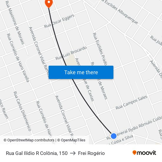 Rua Gal Ilídio R Colônia, 150 to Frei Rogério map