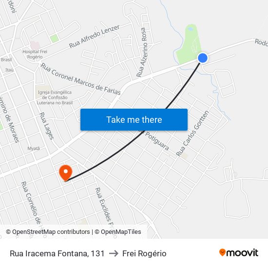 Rua Iracema Fontana, 131 to Frei Rogério map